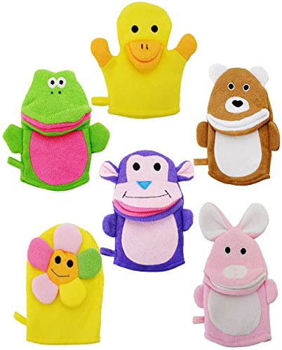 alles-meine.de GmbH 2 Stück Waschhandschuh/Handpuppe - lustige Tiere - Mund teilw. bespielbar - für Kinder & Erwachsene - Handspielpuppe/Waschhandschuhe - Handpuppen - ..