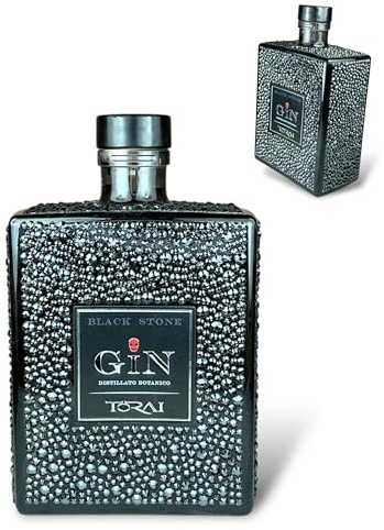 Gin Italiano Secco e Intenso, Botaniche Autoctone della zona di Bassano del Grappa, Bottiglia Gioiello con Cristalli Neri, Scatola Regalo, vol 40%, 70cl. Etichetta personalizzabile con dedica.