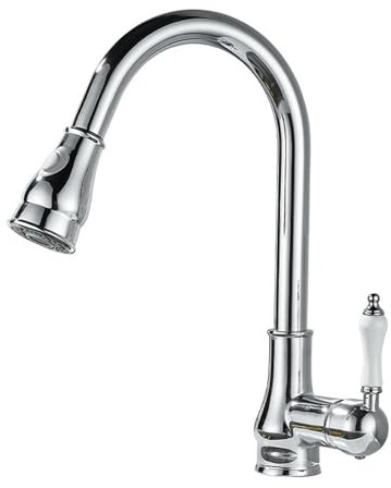 Vintage Küchenarmatur Wasserhahn Küche mit ausziehbarer Brause Küchenarmatur Wasserhahn Küche Schwenkauslauf Einzelgriff Warm und Kaltwasser Chrom Spültischarmatur Mischbatterie Küche