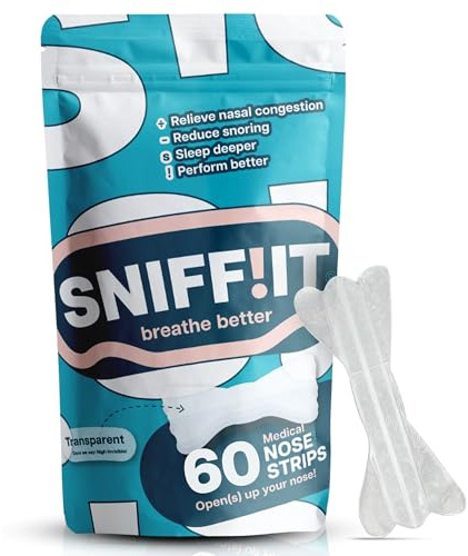 Sniffit Transparente Nasenstreifen gegen Schnarchen, 60 Stück | Flexible Nose Strips für Schlaf & Sport zur Unterstützung freier Nasenatmung
