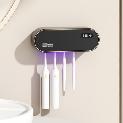 Maxspace UV-Zahnbürsten-Desinfektionsmittel, Zahnbürstenhalter Elektrische Zahnbürste zur Wandmontage mit Trocknen, UV zahnbürste sterilisator Ohne Bohren mit 4 Steckplätzen für Familieng