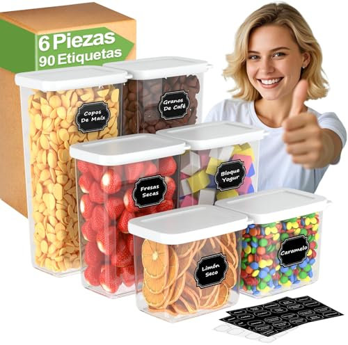 Homhut Contenitori Ermetici per Alimenti 6 Pezzi, Contenitori per Alimenti, Barattoli Cucina con Coperchio, Contenitori Cereali Muesli Farina (Max 1,8L)