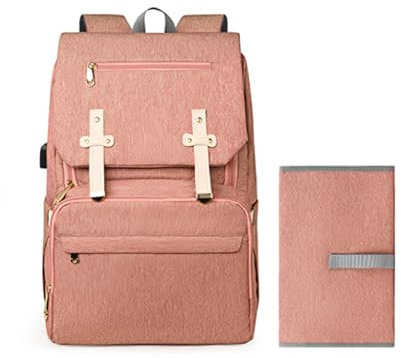 SONARIN Stilvolle Multifunktionale Baby Wickelrucksack Wickeltasche,Große Kapazität Wasserdicht Babytasche mit Wickelunterlage,Reise Mama Tasche mit Isolierten Flasche Taschen(Rosa)