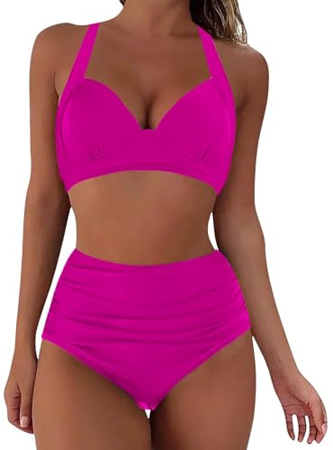 Damen Bikini Set Bademode Bauchkontrolle Hohe Taille Bikinisets Hohe Taille V Ausschnitt Verstellbar Zweiteiliger Badeanzug Swimsuit Badeanzug Damen Bauchweg Große Brust Modisch Und Vielseitig