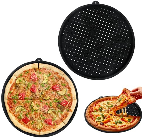 Plaque Pizza Four, Plaque de Cuisson PerforéE, Plat a Pizza Plaque Four Universelle, Assiette Pizza Barbecue, Rondes Plat a Tarte 33 cm, AntiadhéSif Silicone Patisserie Plateau, Noir