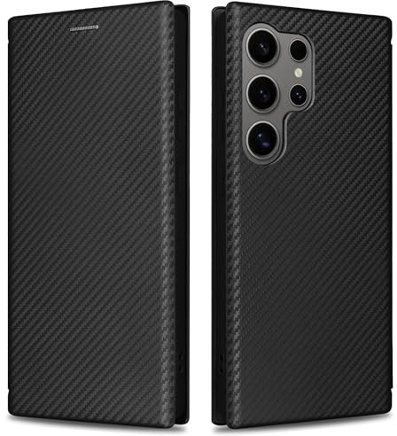KOGENG Handyhülle für Samsung Galaxy S22 Ultra Hülle mit Wallet Kartenfach RFID-Blockierung, Carbon Fiber Textur Magnetisch Klapphülle Schutzhülle für Samsung S22 Ultra 5G Case Cover (Schwarz)