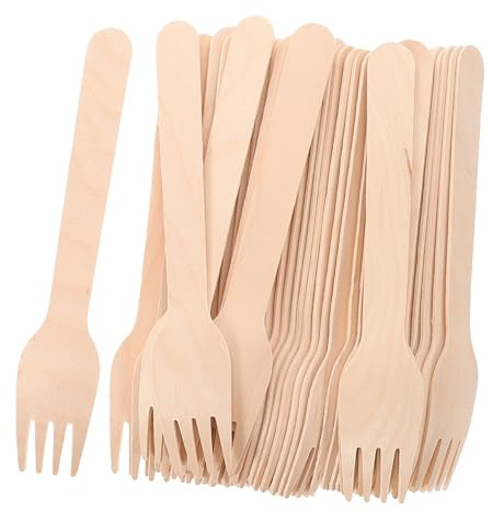 FRCOLOR 100pcs Wooden Fork Tableware Plain Cake Fork Pastry Buffet Cocktails Mixing Cutlery Wooden for Catering Events Restaurants Parties and Weddings Cutlery