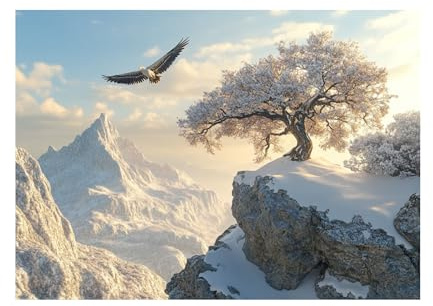 CUDAOO Arte murale su tela con albero della vita Albero scogliera di neve Cucina Soggiorno Salone Camera letto(Bianco)-70x100cm Non incorniciato