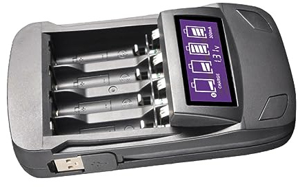 SHINEOFI Chargeur De Batterie USB à Emplacements avec Écran LCD Adaptateur De Batterie Charge Et Décharge pour Maison Noir