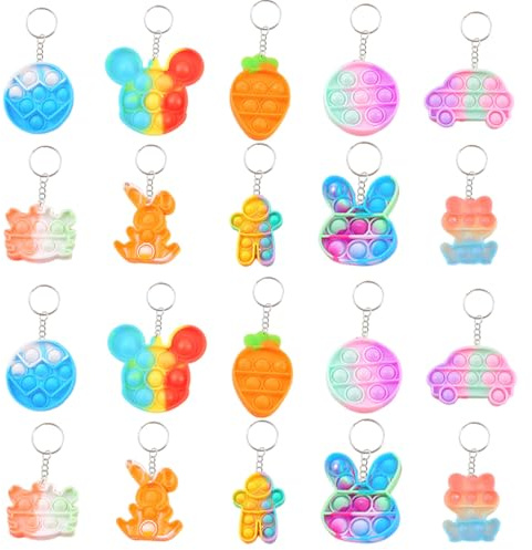 HABNI 20 Stück Mitgebsel Kindergeburtstag Mini-Fidget-Spielzeug, Partygeschenke für Kinder von 4–8, Popit Keychain für Kinder Jungen Mädchen Pop-Schlüsselanhänger