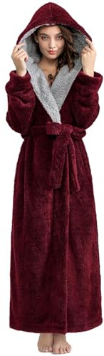 ZFSOCK Accappatoio Donna Microfibra Lunga: Accappatoio in Pile Morbido con Cappuccio Vestaglia Invernale Pesante con Cintura Tasche per Casa Spa Hotel Regalo di Natale - Rossa XL