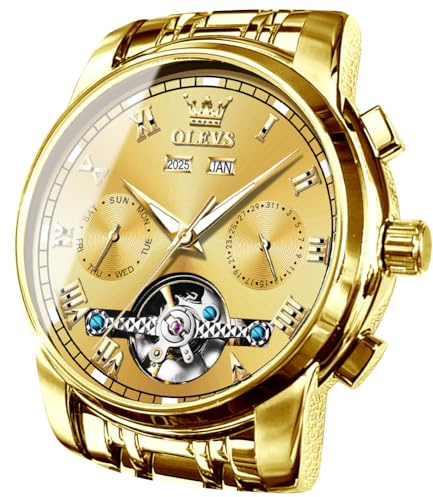 OLEVS Orologi a carica automatica per Uomo Meccanici Tourbillon in Acciaio Inox Impermeabili Luminosi da Cerimonia Orologi da Polso di Lusso