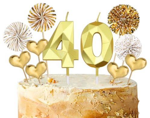 Geburtstagskerzen Zahlen 40 Gold,3D Kerzen Geburtstag für Tortendeko und Kuchendeko,Deko 40 Geburtstags Mann Frau,Geburtstag Kerzen Deko für Geburtstagsfeier,Hochzeiten