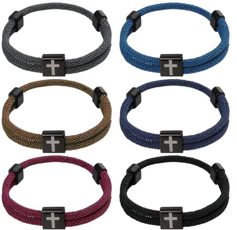 Nexlynk 6 Pcs/12 Pcs Braided Cross Bracelet Set with Metal Knot, Adjustable Christian Rope Bracelet Handmade WWJD Woven Religious Bracelet for Men Women Faith Wristband Christian Gifts