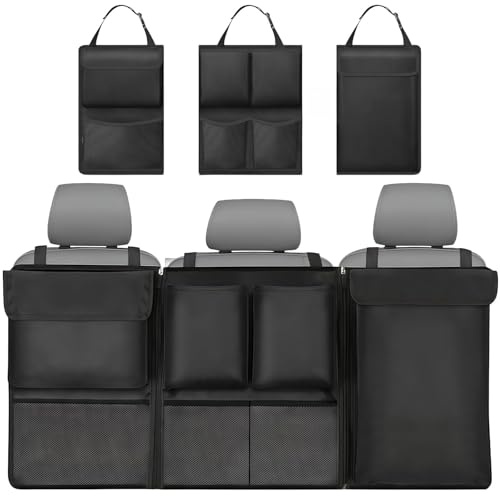 Kofferraum Organizer Auto,Multifunktionale Rücksitz Kofferraumtasche Aufbewahrungsbox,Wasserdicht Aufbewahrungstasche mit Klett,Faltbar Autositz Organizer mit 3 Verstellbare Schultergurte (Schwarz)