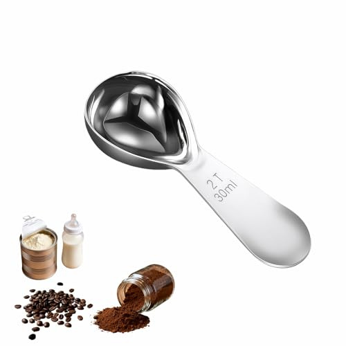 30ml Stainless Steel Coffee Scoop, 2 Tbsp Measuring Spoons for Protein Powder, Sugar, Flour & Tea - Short Handle, Laser Etched Markings, Dishwasher Safe, Heavy-Duty 304 Food-Grade Steel