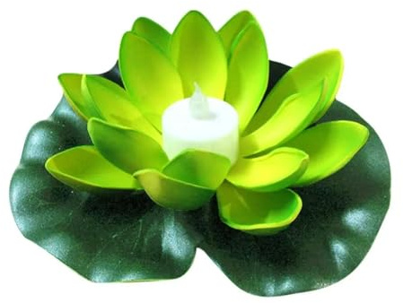 CSSHNL Fiori galleggianti Artificiali Simulazione Luminosa di Loto, Decorazione da Giardino, Lampada Floreale Galleggiante a Forma Fiore, Luce, pianta Finta ninfea(Green)