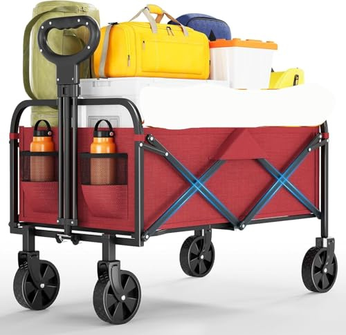 RBFGYIOP Bollerwagen Faltbarer 172kg Traglast & All-Terrain Rädern, 220L Volumen Wasserdichter Transportwagen, Ultra-leicht 5.5KG für Camping Strand Garten und Einkauf, Rot