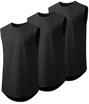 JMIERR Herren 3 Pack Baumwolle Tank Top Hipster Hip Hop Longline Crewneck ärmellose Shirts S-3XL