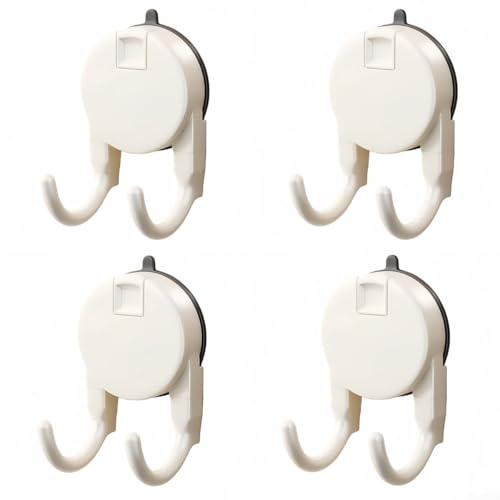 Ganci a ventosa per bagno e cucina, confezione da 4, con chiusura sicura per asciugamani e accessori su porte in vetro e superfici lisce (bianco)