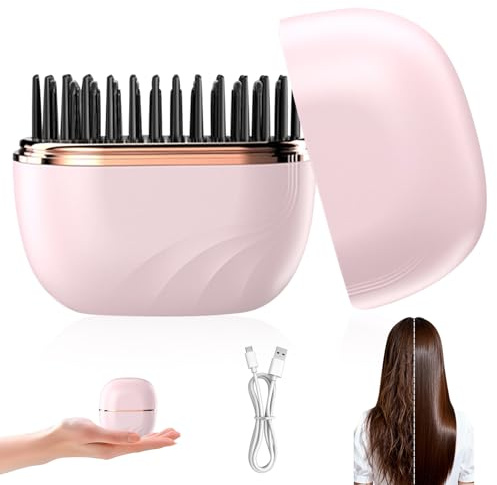 Tragbare Mini Glätteisen Kabellos, Mini Wiederaufladbare Hair Straightener Brush, Glättbürste Kabellos 3-stufige Temperaturregelung, Negative-Ionen-Haarpflege, Schnellheizung, Ideal für Unterwegs (B)