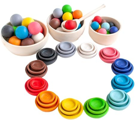 Générique Jouets De Couleur pour – Ensemble De Tri De Couleurs en Bois avec Balles, Assiettes Et Cuillères, Différentes Tailles, Jouets Éducatifs Préscolaires, De La Motricité Fine