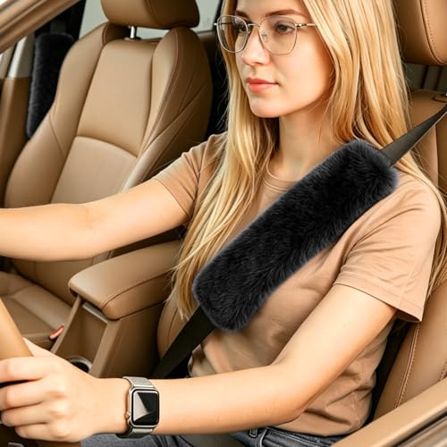 COFIT Gurtpolster Auto Plüsch, Autogurt Polster Weiche, Schulterpolster, Gurtschoner für SUV Vans LKW Reisetaschen Zubehör, 2 Stück, Schwarz
