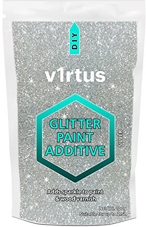v1rtus Silver Glitter Paint Additive NEW 2019 - Mix with Any Water based Emulsion Paint for Perfect Luminous Paint Finish on Interior or Exterior Wall - 100g