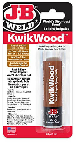 JB Weld 8257CAN KwikWood Wood Repair Epoxy Putty Stick- 3.5 inch, Tan, Light Brown, 1 oz.