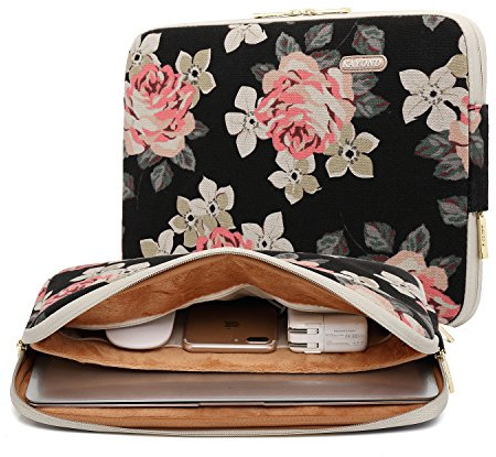 Kayond – Funda para portátil impermeable diseño de flores resistente al agua 11 – 17 Black Rose 11-11.6 Inch