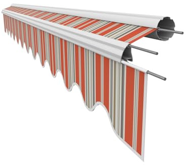 VANA Markisenstoff mit Volant für 5 x 3 m Markisen-Ersatzstoff Markisentuch Bespannung Markisenbespannung Sonnenschutz fertig genäht Maß Tuch 4,85 x 3 m Volant 4,85 x 0,21 m Design SPD031