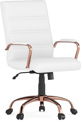 Flash Furniture Chefsessel, Drehstuhl, weißes Leder, rotgoldfarbenes Gestell, 61 x 58,5 x 103,5 cm (B x T x H)
