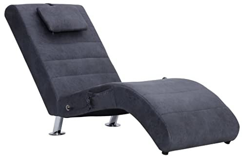 vidaXL Chaiselongue mit Massage Kissen Relaxliege Liegesessel Sessel Lounge Liegestuhl Relaxsessel Loungesessel Sesselliege Komfortliege Grau Wildleder-Optik