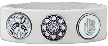 Quiges Damen 18mm Druckknopf Armband aus Leder Weißer Frost mit Schwarz-Weiße Click Buttons 18-20cm