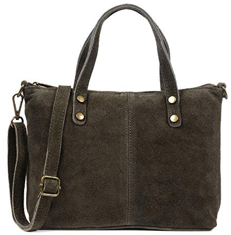 FIRENZE ARTEGIANI Accettura Sac à bandoulière pour Femme - Cuir véritable suède - Fabriqué en Italie - Vera Pelle Italienne - 23,5 x 8,5 x 18 cm, Vert Militaire, Utilité