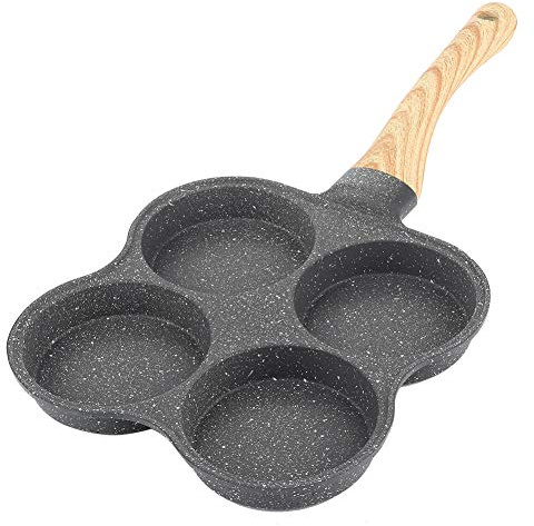 Hapivida Sartén para Tortitas, Sartén Antiadherente de Aluminio con 4 Agujeros para Pancakes, Tortillas y Huevos, 14.4x7.7x1 Pulgadas para Cocina de Gas e Inducción