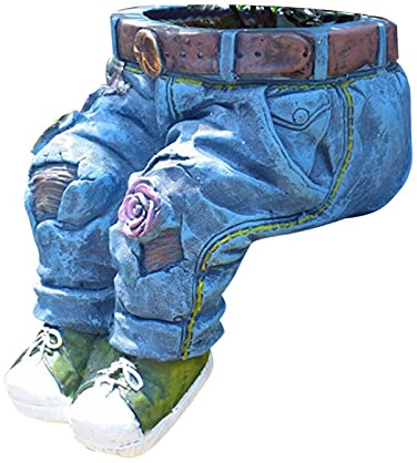 zebroau Macetero de resina con diseño de pantalones vaqueros, para exteriores, interiores, decoración de jardín