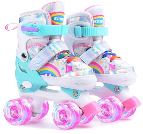 ERNAN Pattini a Rotelle regolabili. patini bambini 4 ruote luminosi per ragazze e ragazzi. Comodi pattini ideali per principianti (Pink, S)