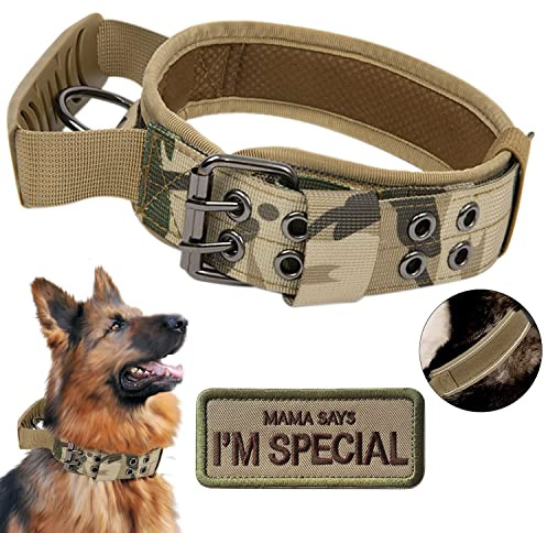 Collier tactique amélioré pour chien – Collier de dressage militaire réglable en nylon avec poignée et boucle en métal robuste pour chiens de taille moyenne et grande (camouflage, taille L)