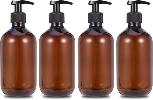 4 stycken, 500 ml tvåldispenser av PET-plast, lotiondispenser, tom flaska med svart lotionpump, dispenser, perfekt för kök, badrum