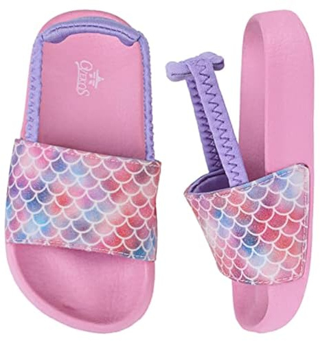 Girls Flip Flops Summer Slippers Kids Glitter Sliders Beach Bathroom Pool Cute Sandals Toddlers Home Shower Shoes Lightweight Non-slip Little Girls Sequins Slides for Indoor Outdoor Size 11 Pink
