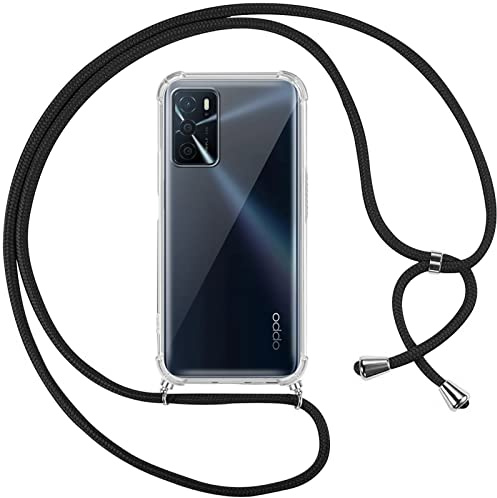 Pnakqil Cover per Oppo A16/A16s/A54s con Cordino, Trasparente Custodia con Laccio Tracolla Cellulare Girocollo Collana Protettiva per Oppo A16/A16s/A54s 6.52, Nero