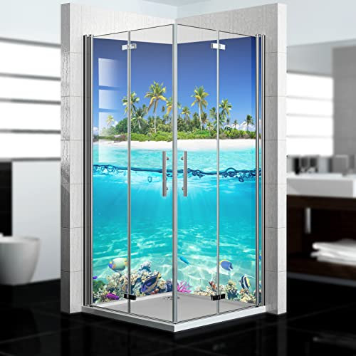 dedeco Eck-Duschrückwand wasserfest Motiv: Strand V6, 2 x 90x200 cm, als Badrückwand zum Fliesenersatz, als Dekorwand, Wandverkleidung und Duschplatte aus Aluminium - Made in Germany