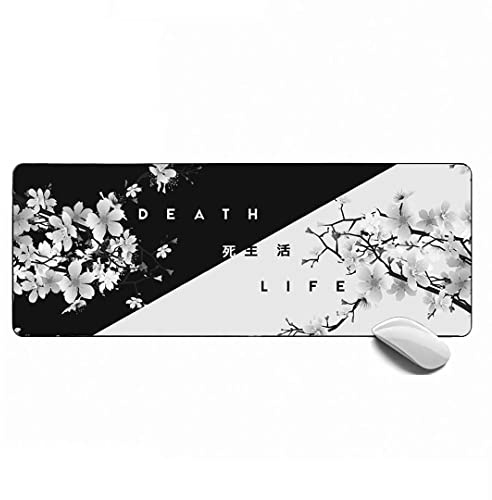MSHAJ Großes Gaming-Mauspad 'Life Or Death', Kirschblüte, XL-Mauspad, Schreibtischunterlage, 80 x 30 cm, genähte Kanten, rutschfest für Computer, Büro, Tastatur und Laptop