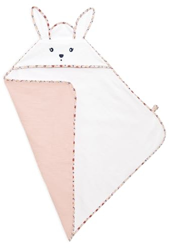 KALOO - K'doux - Cape de Bain Lapin pour Bébé - Doux et Absorbant - 75 x 75 cm - Serviette de Bain en Coton avec Capuche et Oreilles de Lapin - Motif Coquelicot - Dès La Naissance, K216007