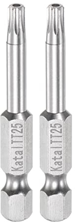 sourcing map 2 Stück TT25 7 Punkt Schraubendreher Bit Set mit Löch 1/4 Zoll Sechskantschaft 50mm Lang Magnetisch Bitsatz für Elektroschrauber Akkuschrauber Werkzeug Fahrrad Reparatur
