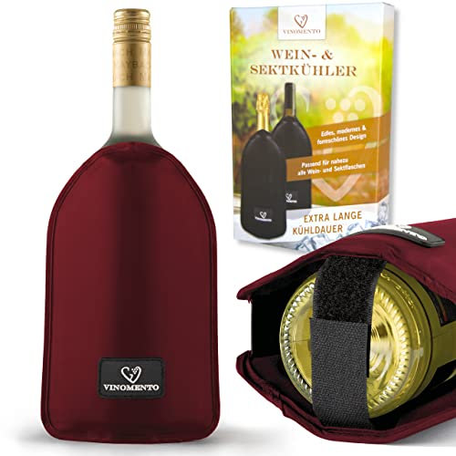 VINOMENTO Kühlmanschette Wein mit Flaschensicherung, weinrote Flaschenkühler Manschette, Weinkühler Manschette, Kühlmanschette Flasche, Weinflaschenkühler, Sektkühler