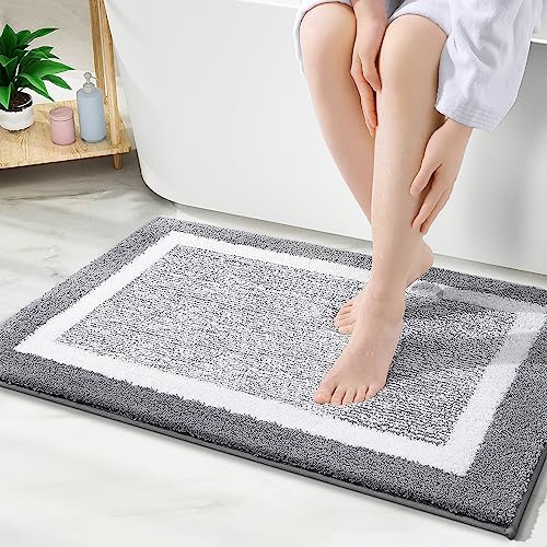 OLANLY Bathroom Rugs 30x20, Extra Soft and Absorbent Microfiber Bath Rugs, Non-Slip, Machine Washable, Quick Dry Shaggy Bath Carpet, Bath Mats for Bathroom Floor, Tub, Shower, Grey
