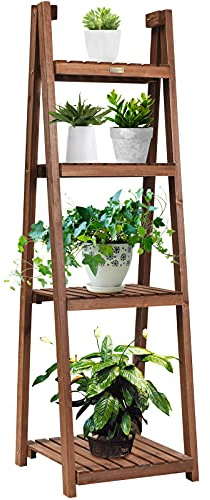 Supporto per piante pieghevole in legno, espositore per scaletta per fioriera a 3/4 livelli, supporto per vasi per piante da interno ed esterno per casa, giardino, cortile e balcone (45 x 38 x 95 cm)