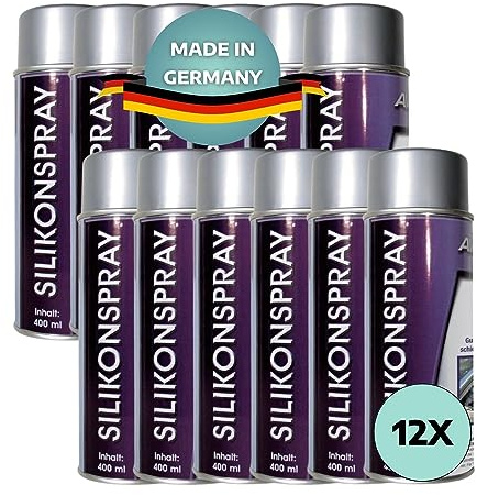 AWOTEX 12 x Silikonspray 400 ml I Schutz für Metall, Kunststoff & Gummi I Silikonspray Gleitspray für Schaniere & Gelenke I Silikonspray Auto bis 200°C hitzebeständig I Gummi Spray